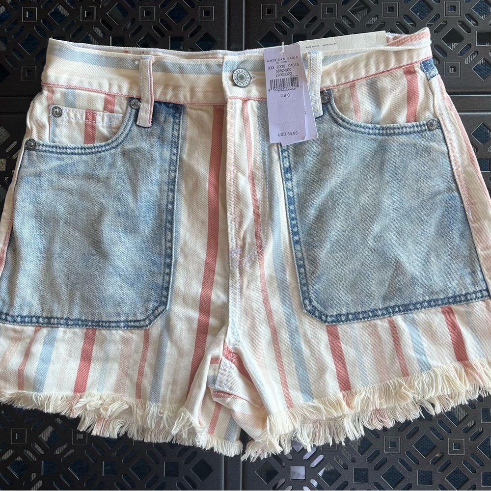 American Eagle NEW denim flag look mom shorts July 4 stripes size 0